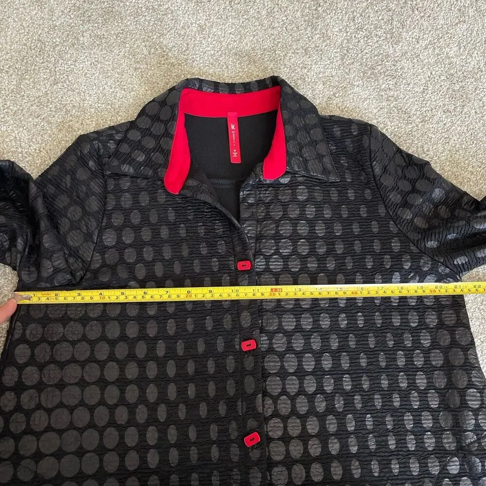IC by Connie Mid Length Swing Light Jacket 10 Black Red Evening Office Artsy